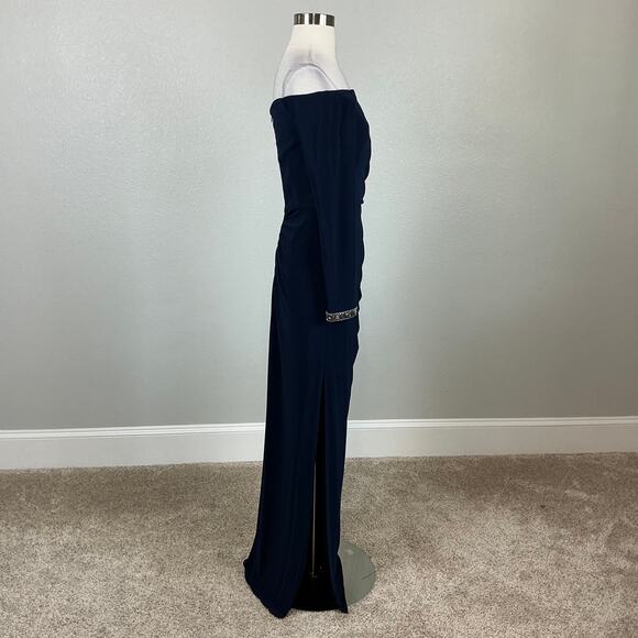 Adrianna Papell Women's Formal Dress Size 10 Blue Off the Shoulder Long Gown - Picture 5 of 14
